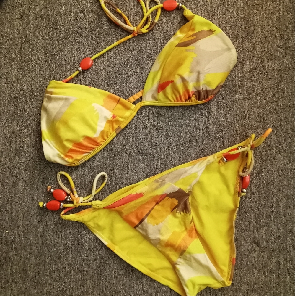 Boho yellow and orange tie dye bikini swimsuit set